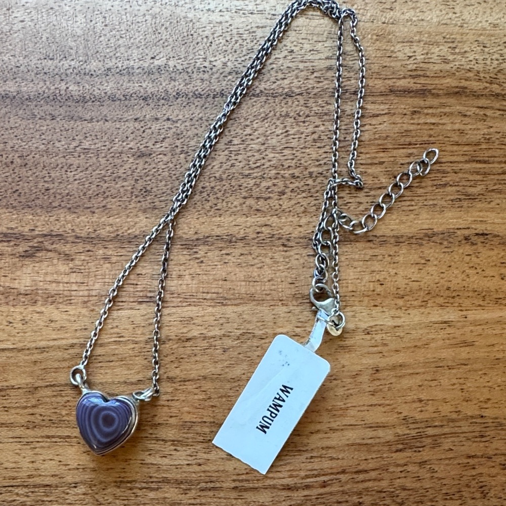 Wampum Shell Sterling Silver and Heart Necklace